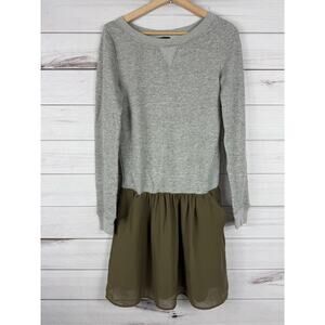Anthropologie Deletta Chiffon Drop Waist Sweatshirt Dress‎ Size S Grey Green